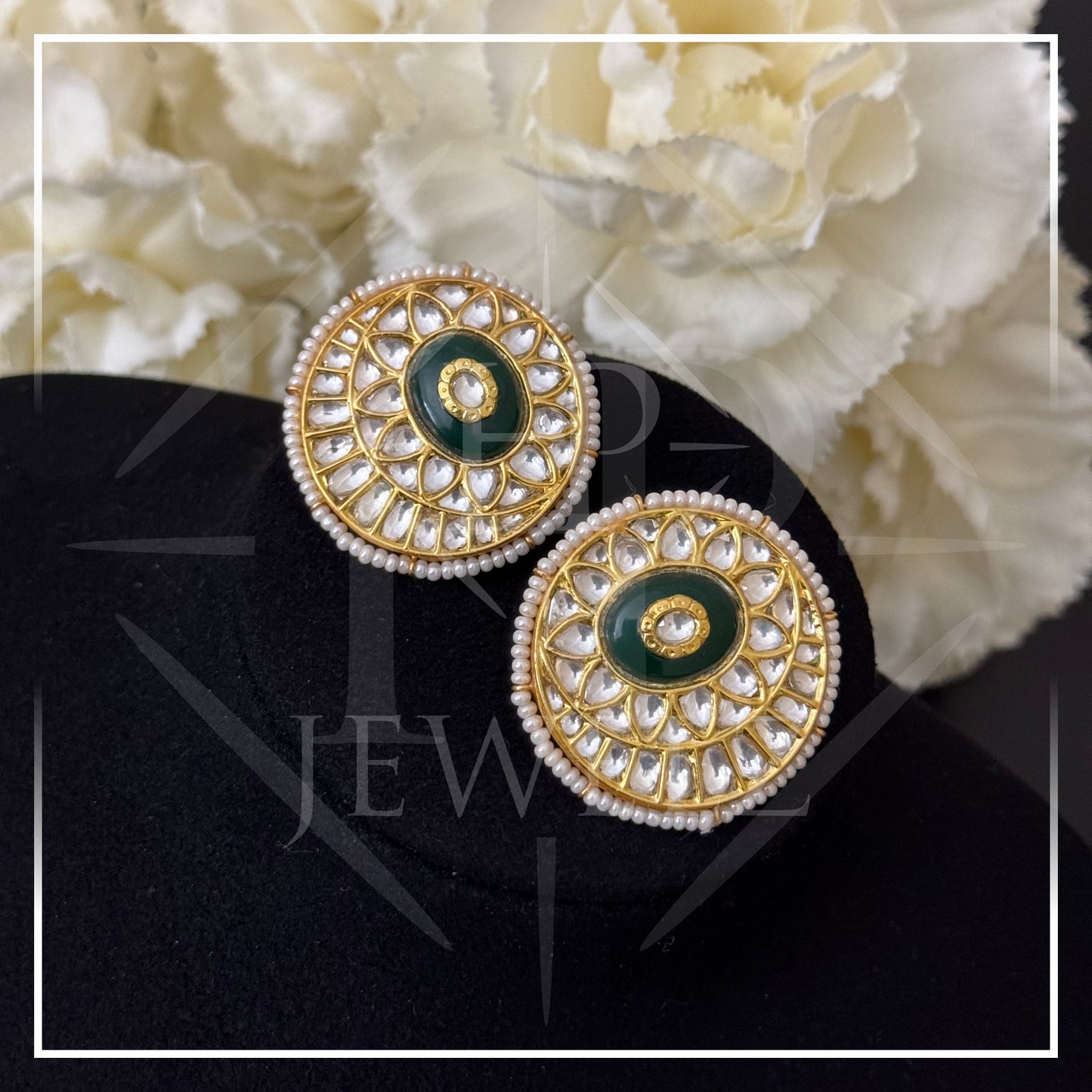Emerald Inlay Jadau Statement Stud