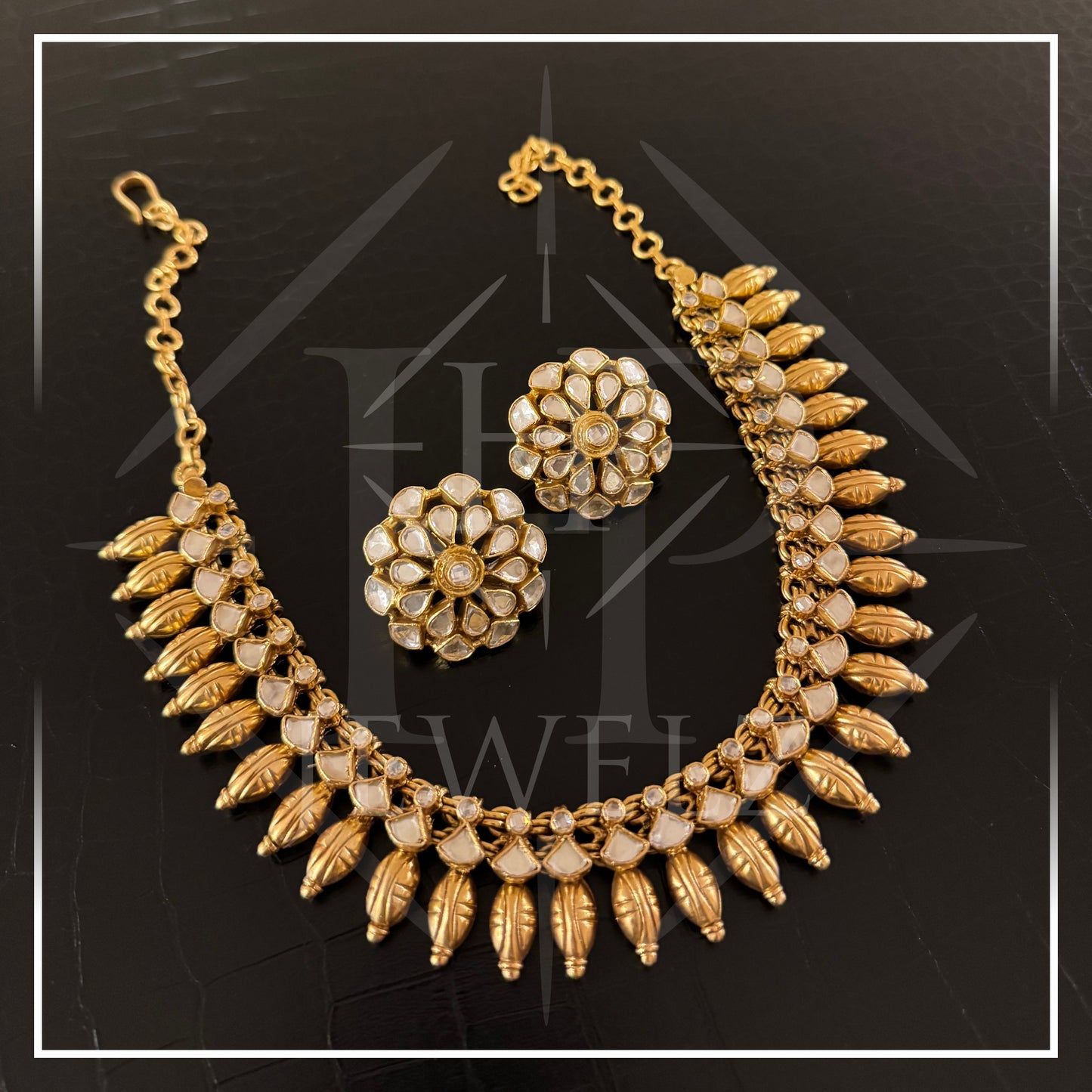 Radiant Gold-Plated Necklace & Earrings Set with Polki Stones