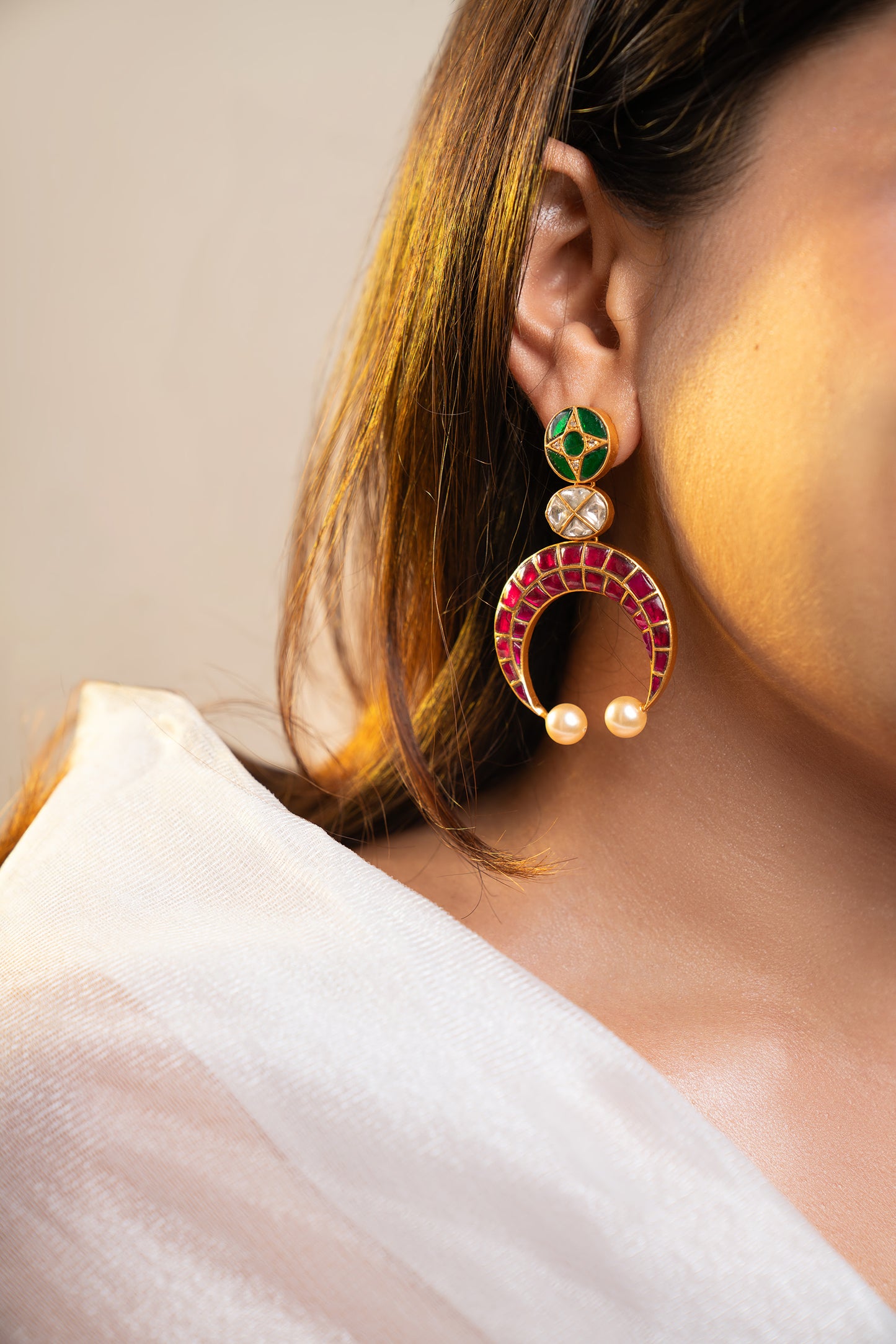 Regal Jadau Crescent Earrings
