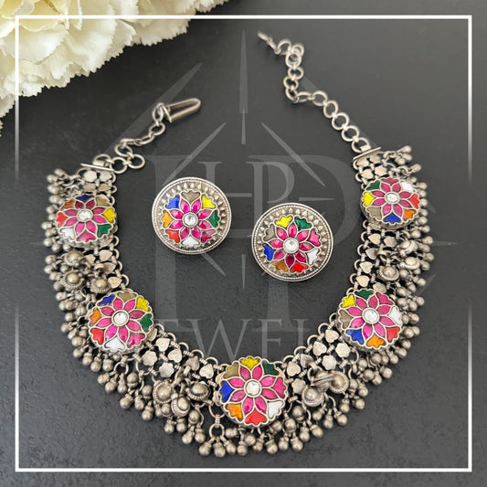 Vibrant Hues: Multi-Color Necklace & Earrings Set