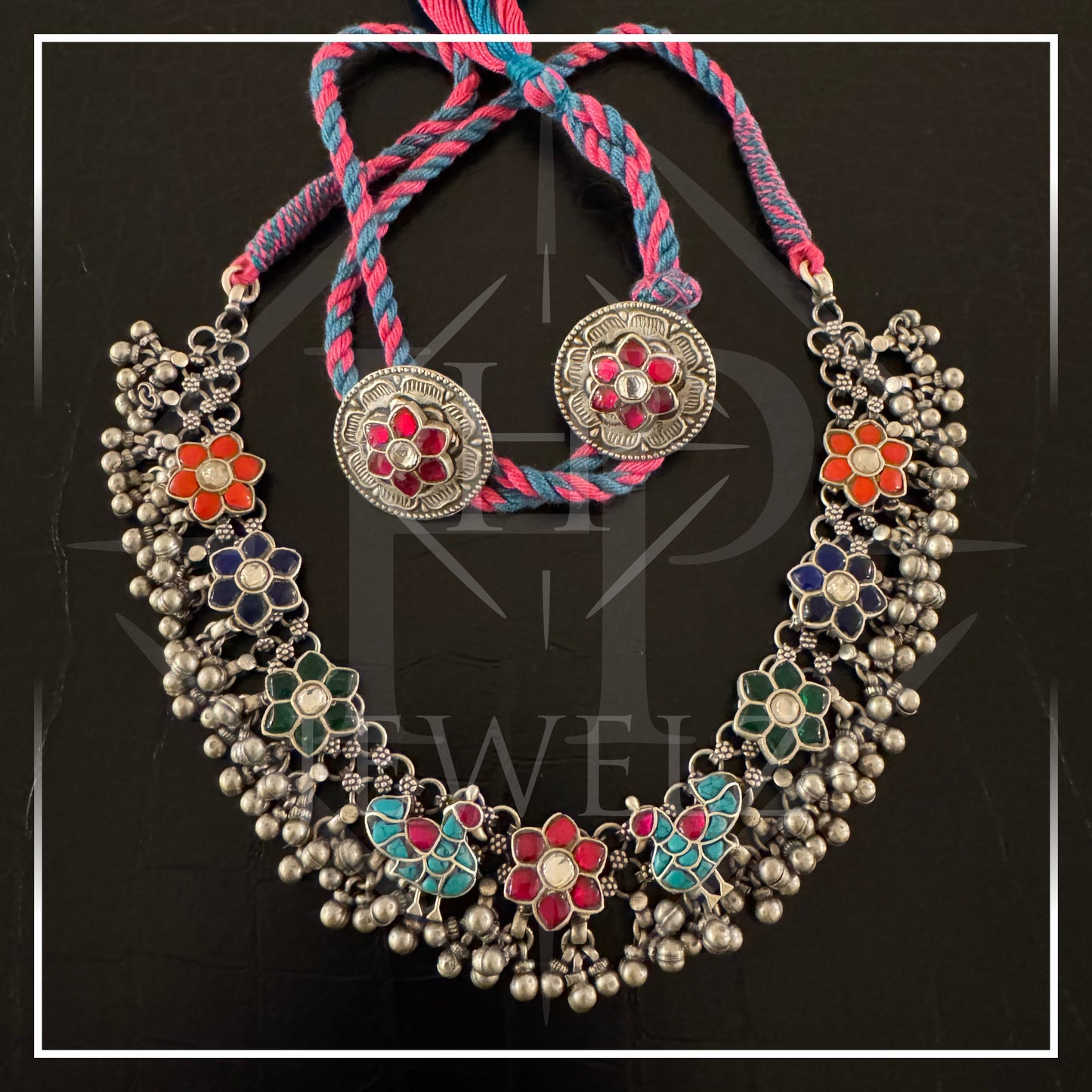 Vibrant Floral Hues: Multi-Color Necklace & Earrings Set