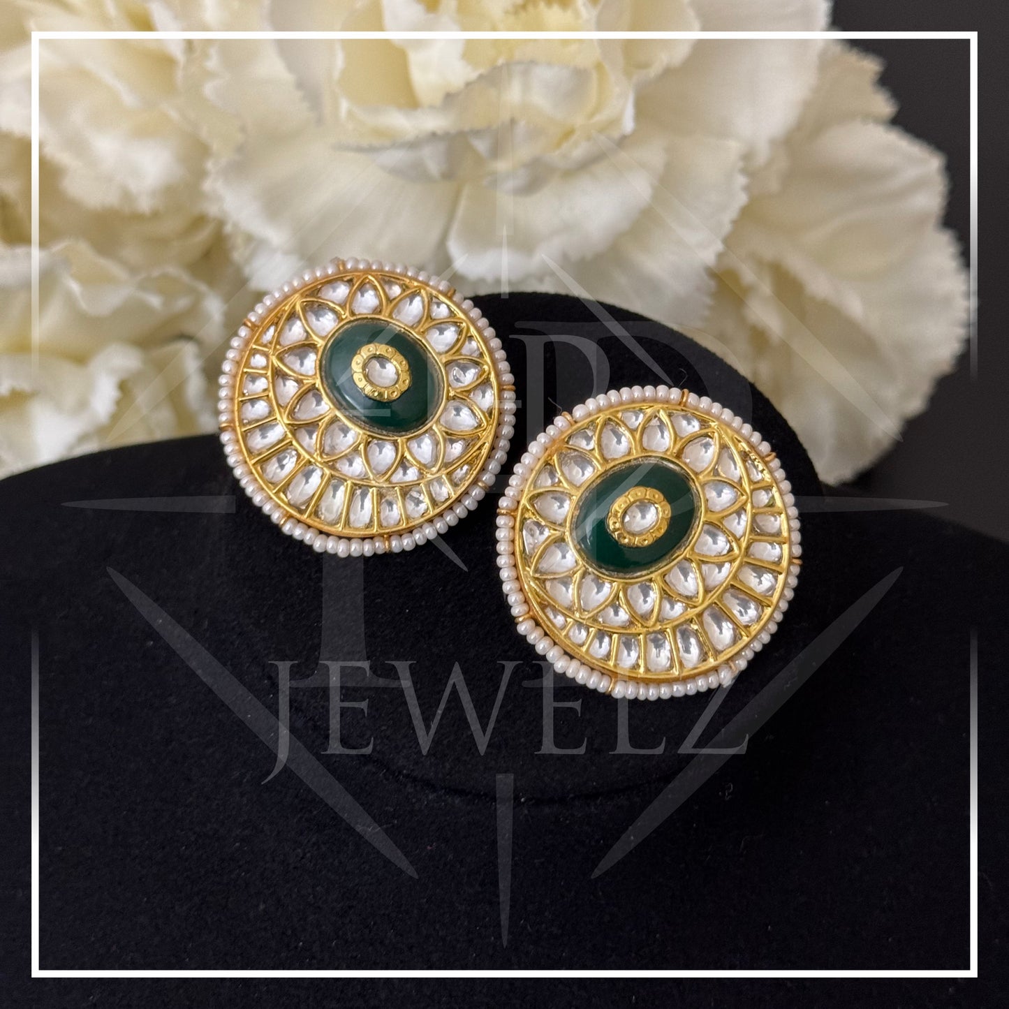Emerald Inlay Jadau Statement Stud