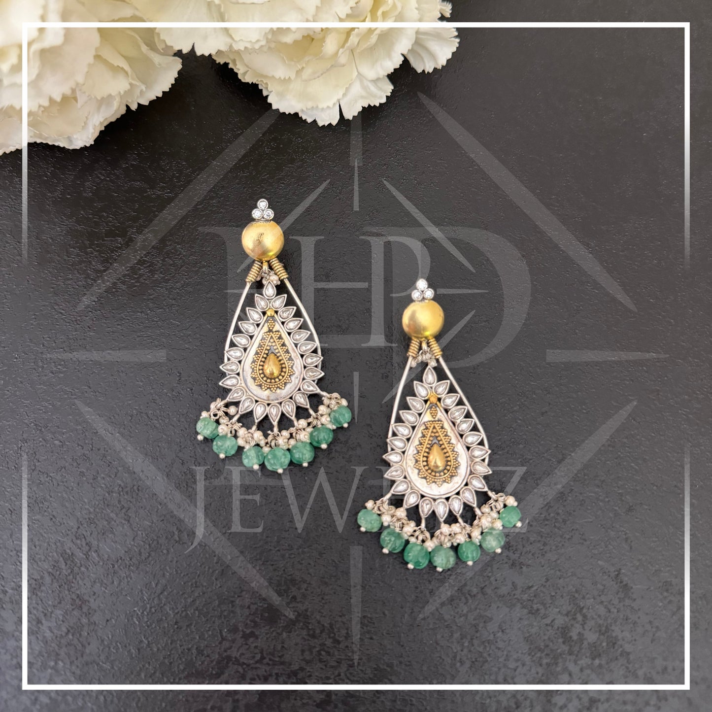 Emerald Cascade: Dual-Tone Dangle Earrings