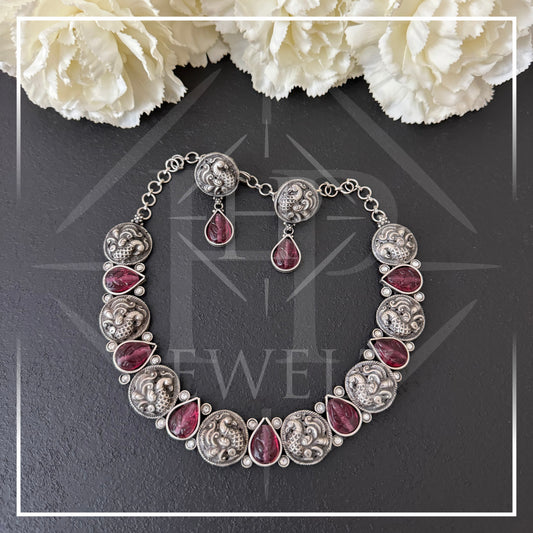 Majestic Peacock Ruby Necklace and Earrings Set