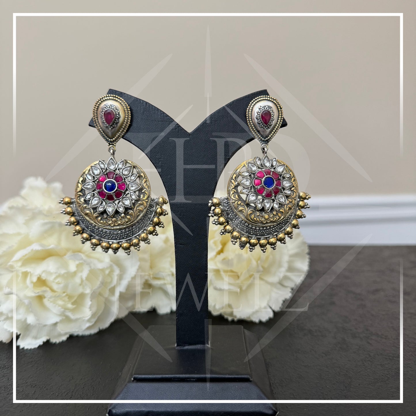 Kundan Minakari Chandbali Earrings