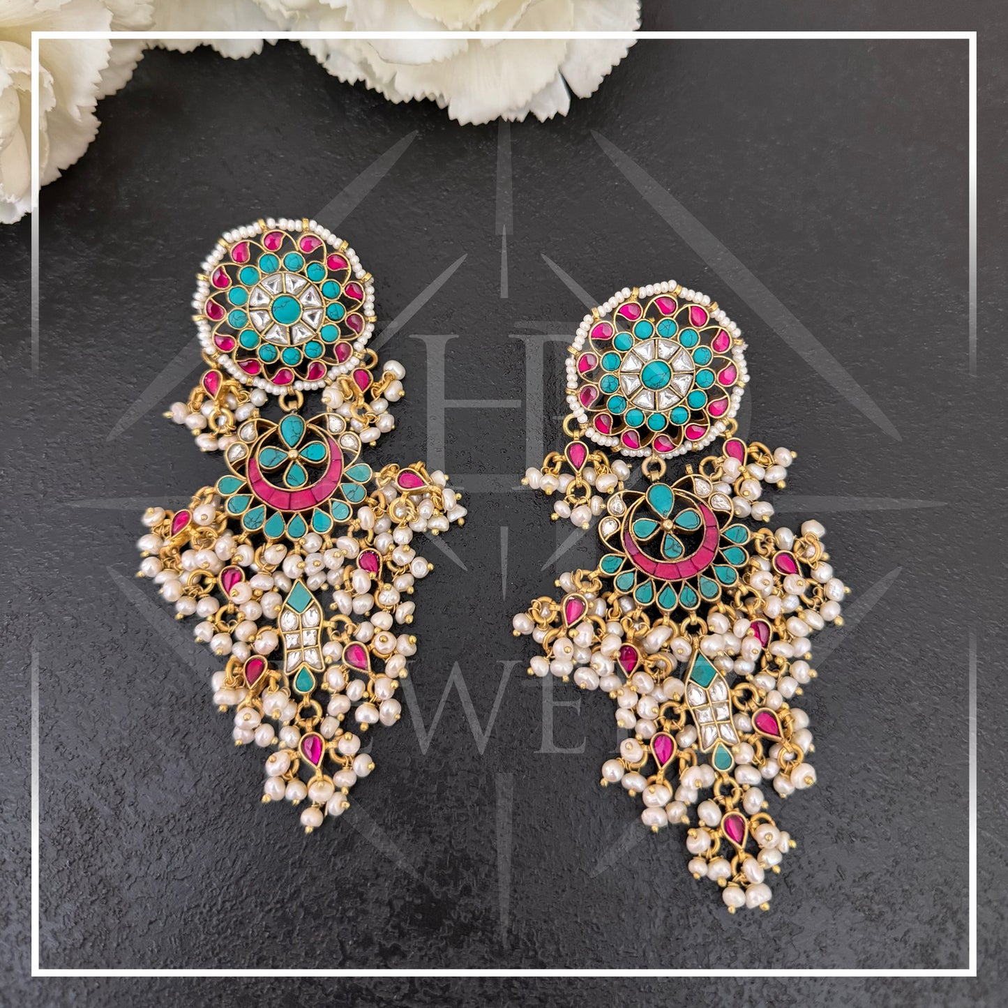 Stunning Multicolor Kundan Minakari Long Shoulder-Grazing Earrings