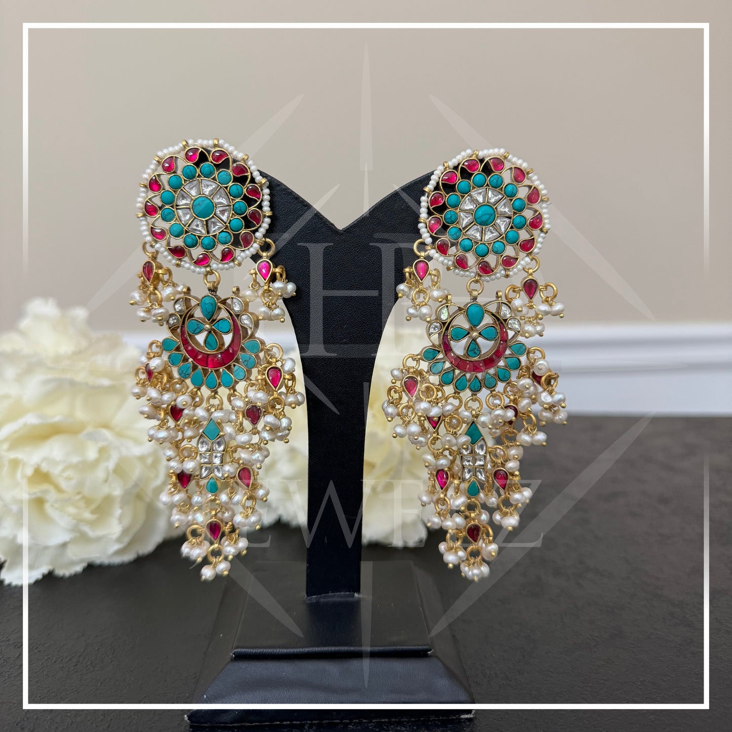 Stunning Multicolor Kundan Minakari Long Shoulder-Grazing Earrings