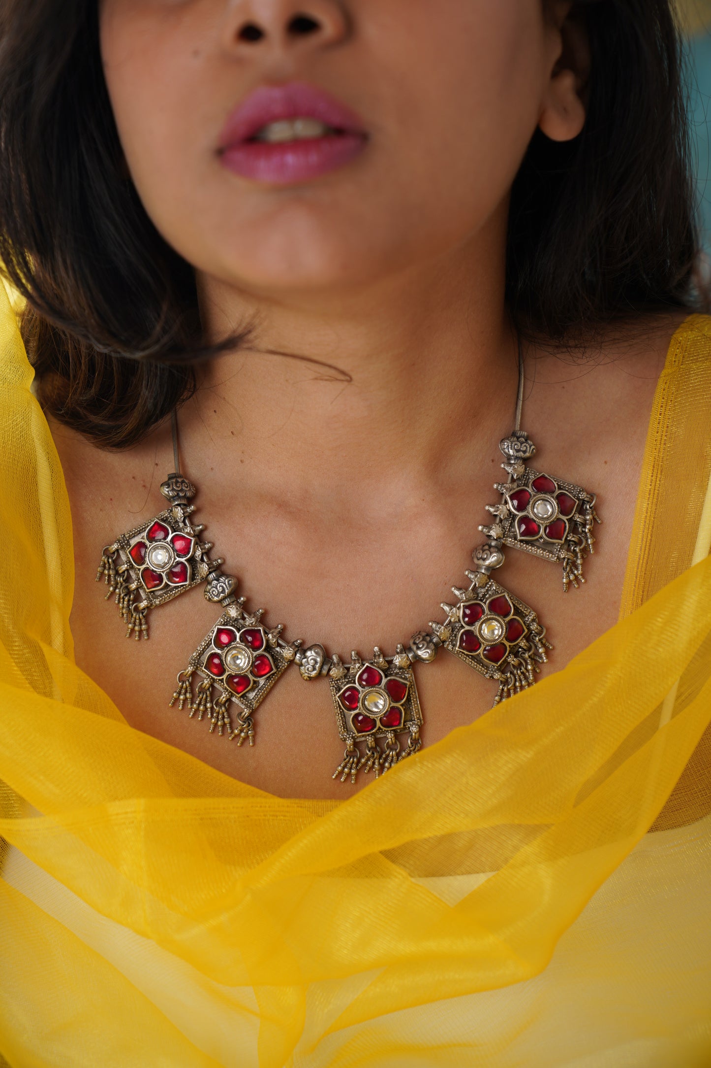 Floral Jadau Kundan 92.5 Silver Necklace Set: A Timeless Fusion of Tradition and Elegance