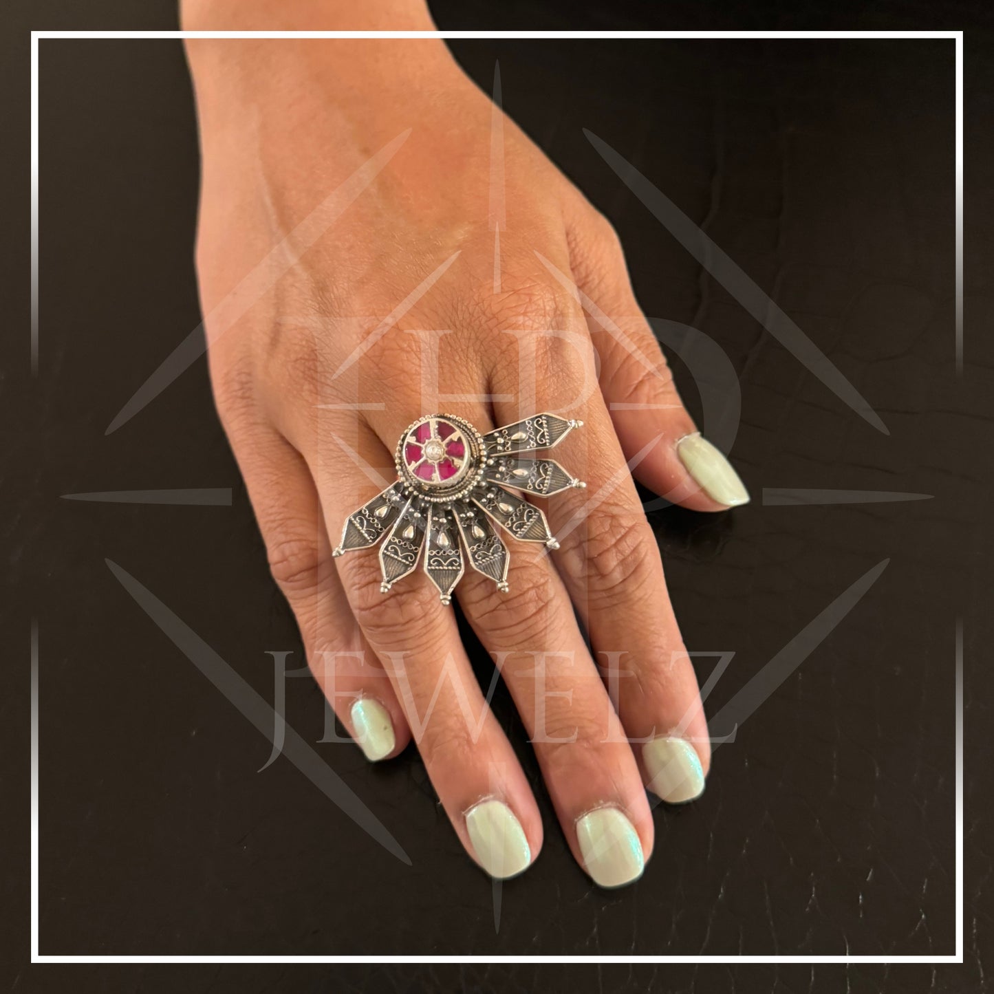 Royal Fusion: Kundan Jadau Silver Ring